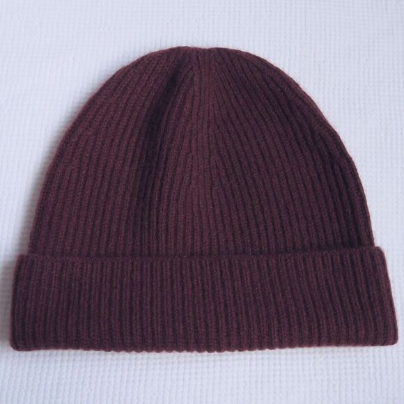 EVERLANE Cashmere Ribbed Beanie One Size Dark Mahogany Brown Winter Wool - Picture 3 of 8